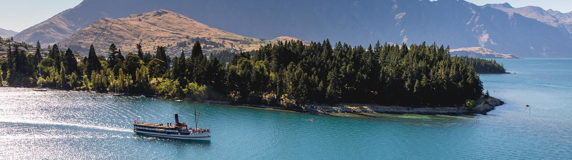 The TSS Earnslaw leaves Steamer Wharf en route to Walter Peak