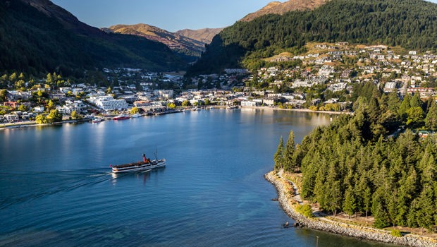 TSS Earnslaw Vintage Steamship cruising into Queenstown Bay