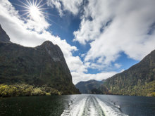 Wake of a boat cruising through Doubtful Sound