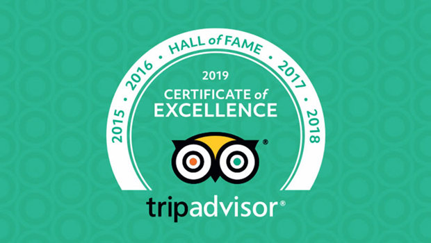 TripAdvisor Certificate of Excellence 2019 & Hall of Fame logo