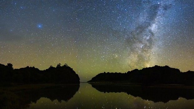 Stewart island beach under the night sky