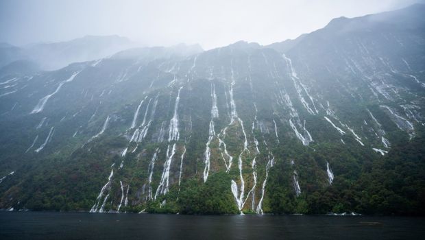 Waterfalls in Milford Sound