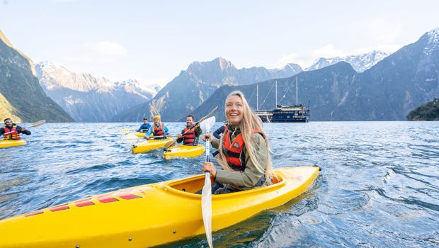 Kayaking on the Milford Sound Overnight Cruise