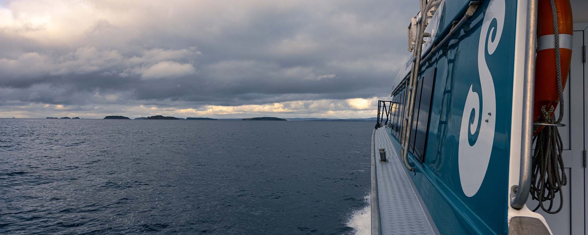 Hanging out the side of the ferry, a view towards Stewart Island