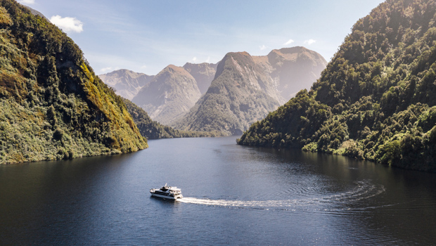 The day cruise vessel sailing in Doubtful Sound