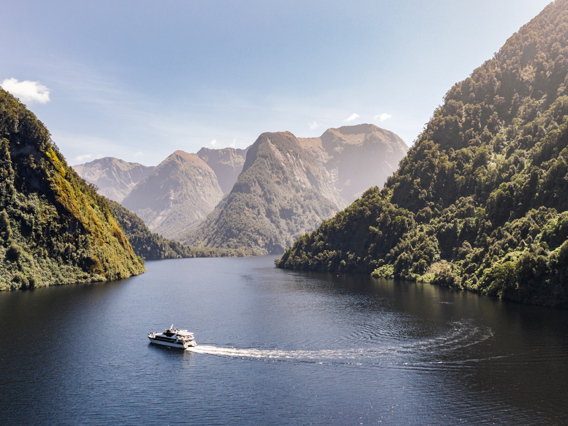 The day cruise vessel sailing in Doubtful Sound