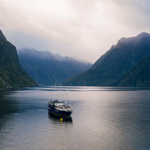 Overnight boat docked for the night in Milford Sound