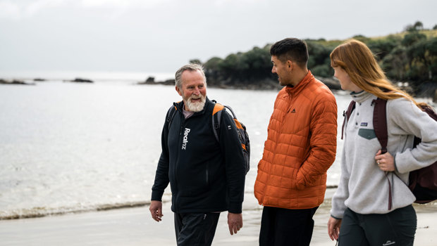 a guide showing a couple across the beach