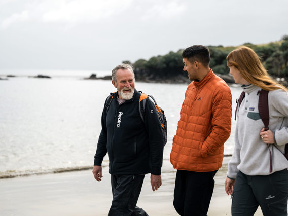 a guide showing a couple across the beach