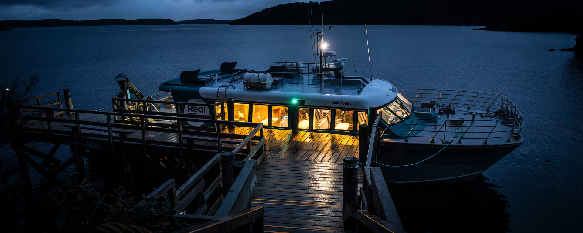 Ferry docked in the evening